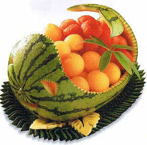 Asian Food Tray on The Help Of A Melon Scoop Refrigerate Until Serving Time When You Can
